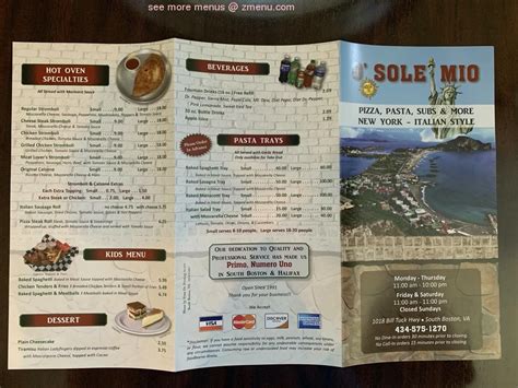 o sole mio pizzeria menu|restaurants in south boston va.